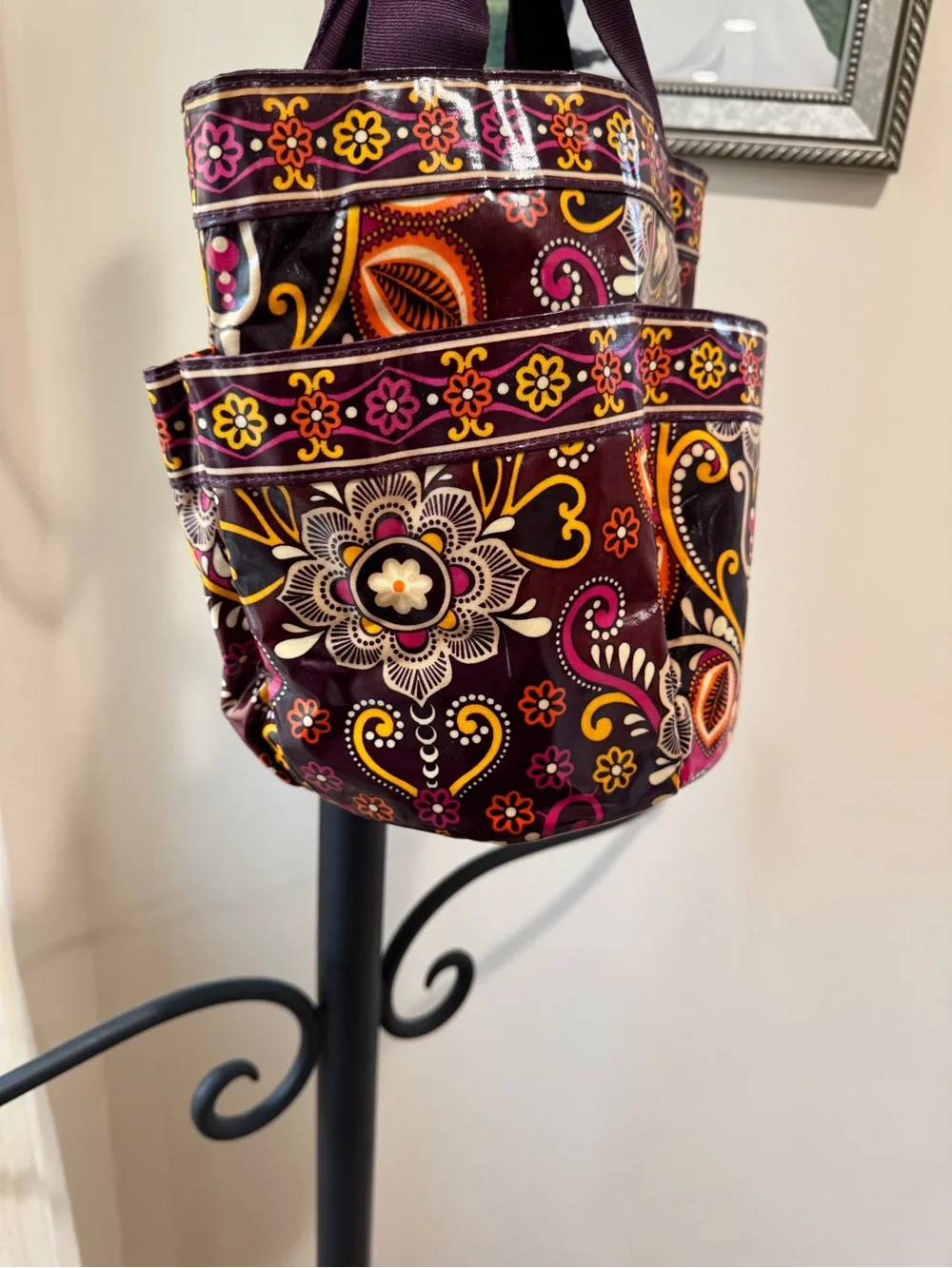 Vera Bradley Floral Patent Tote Purple Pink Orange Bucket Purse Safari Paisley